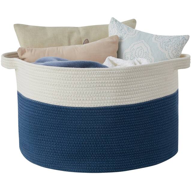 Cotton Rope Storage Basket Bin with Handles - Baby Nursery Laundry Basket Hamper, Toy Storage Basket - 21 x 21 x 14 - Blue
