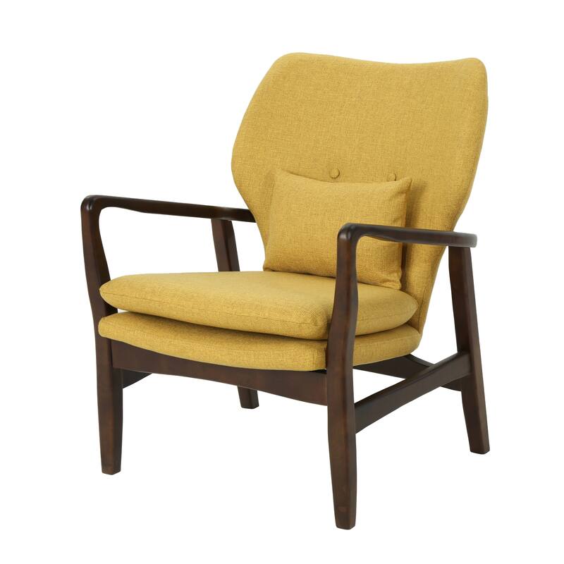 Fabric Mid-Century Club Chair with Wood Frame and Tufted Back