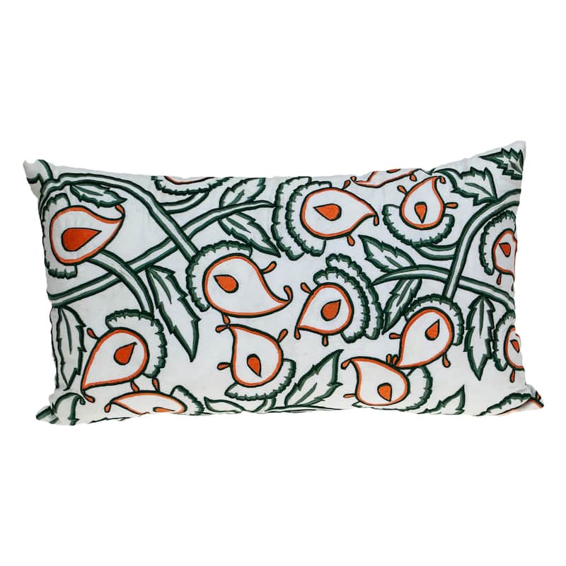 Floral Bud Rectangular Cotton Throw Pillow - 24" - White and Orange