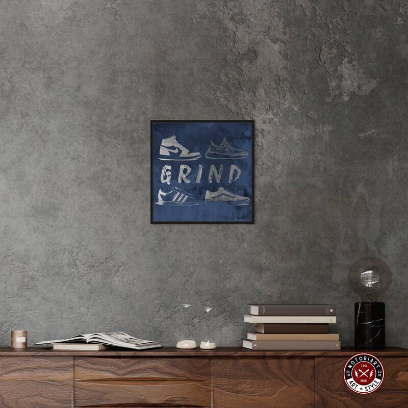 Notoriart Grind Sneakers Navy Framed Sneaker 1 Piece Canvas Wall Art