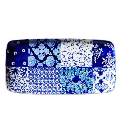 Lisbon Blue Ceramic Rectangular Serving Platter 11.8 x 5.9 x 1.1 in Dishwasher Safe Everyday Use
