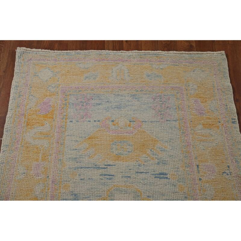 Blue Oushak Turkish Runner Rug Handmade Vegetable Dye Wool Carpet - 3'0"x 14'1"