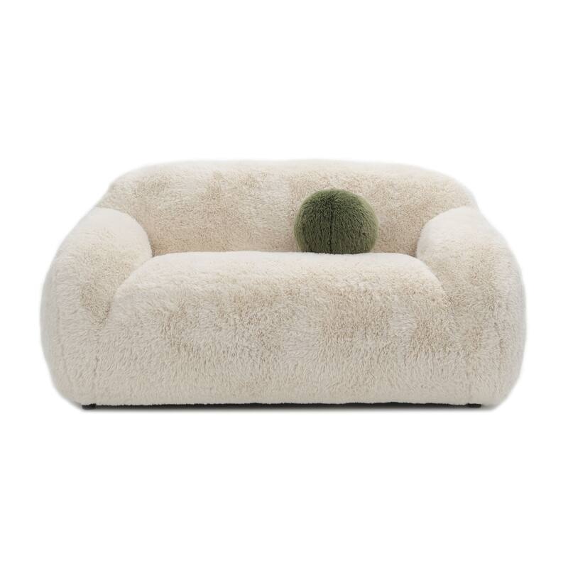 Furniture of America Cynra Modern 66-inch Faux Fur Loveseat with Ball Pillow
