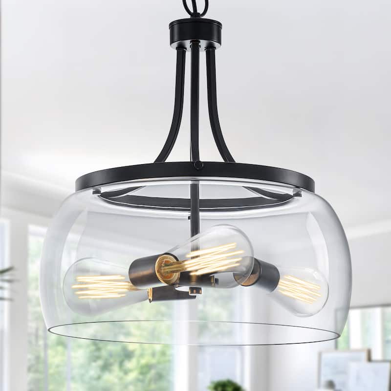 Starsky 1/3-Light Modern Clear Glass Dome Pendant Light - Black - 3-Light