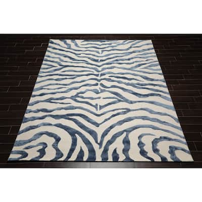 Hand Made Wool Silk Animal Print Oriental Area Rug Blue Color