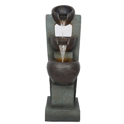 34" 3-Tier Basin Fountain w/ LED, Garden Feature, Gray