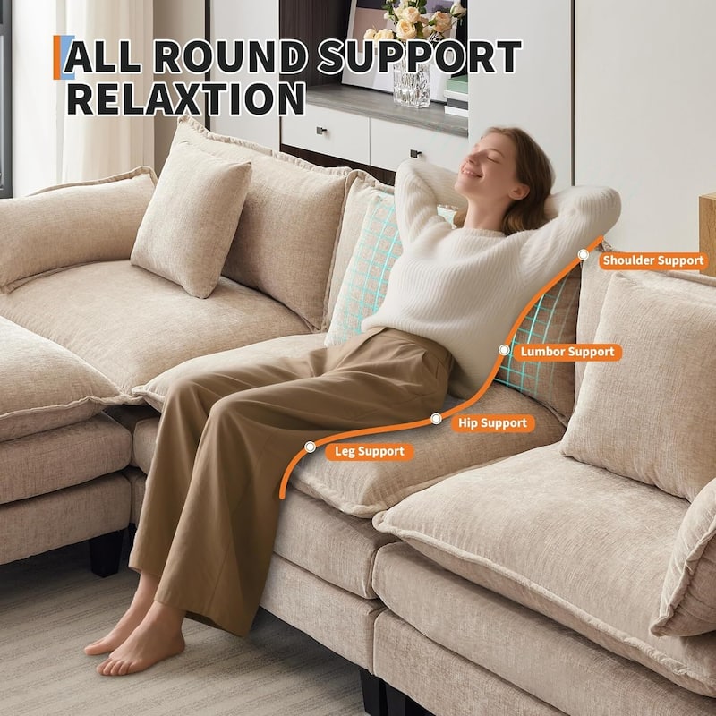 3-Seater Modular Sectional Sofa with Ottoman, 112.2"