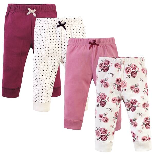 slide 1 of 1, Hudson Baby Infant Girl Cotton Pants 4pk, Rose 0-3 Months - Rose