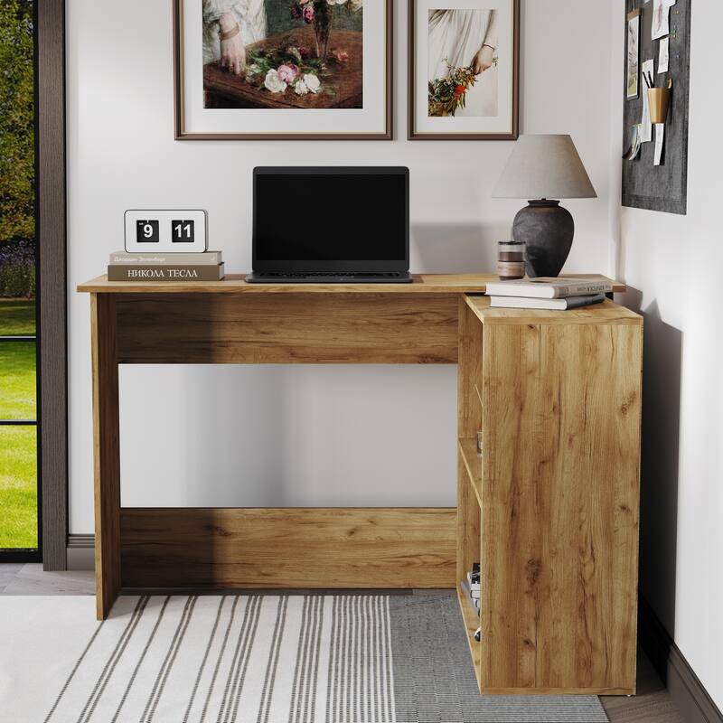 CraftPorch Contemporary L-Shape Writing Desk with Cabinet