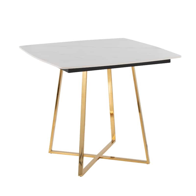Folia Dinette Table - Gold Metal/White Textured Marble