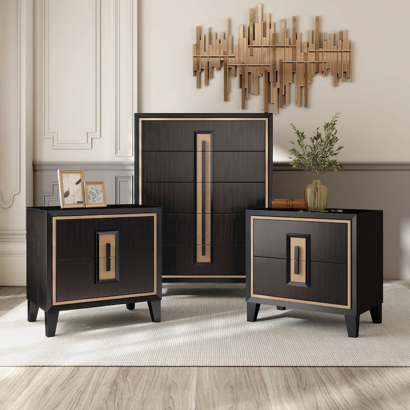 Furniture of America Nyx Modern 3-Piece Espresso Chest and 2 Nightstand Bedroom Set - Espresso