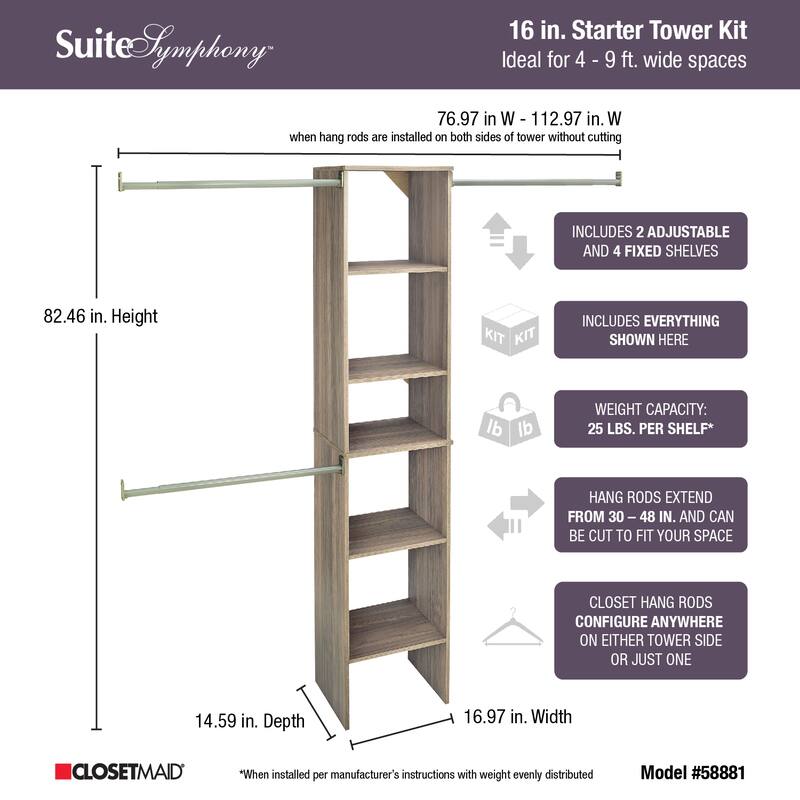 ClosetMaid SuiteSymphony Starter Closet 16-inch Wide Tower Kit
