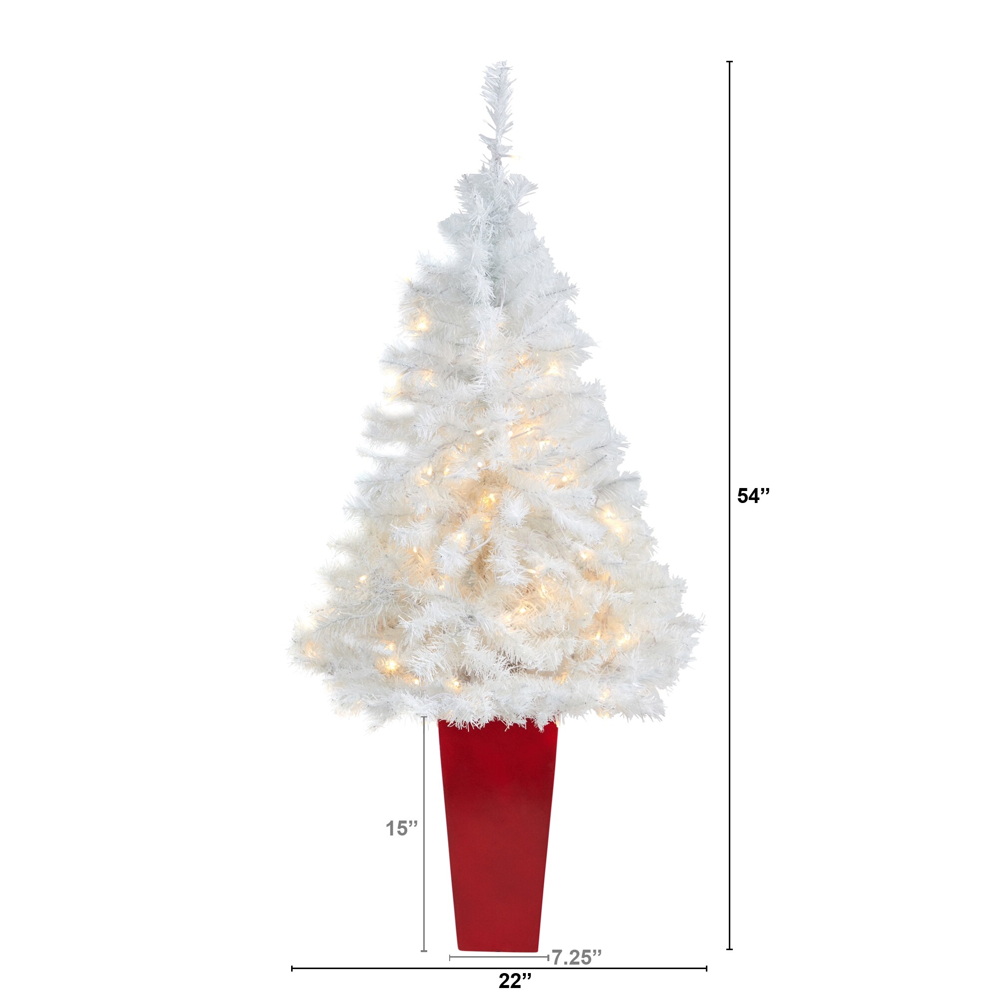 4.5' White Christmas Tree w/100 LED Lights in Red Planter