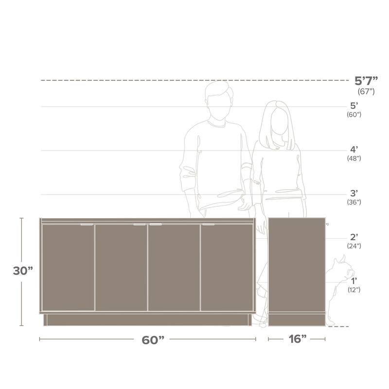Prepac Simply Modern 4 Door 60" W x 30" H x 16" D Storage Cabinet - 60 in W x 30 in H x 16 in D