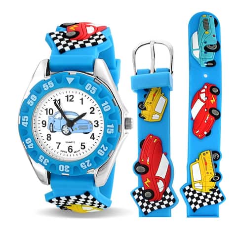Sports Race Car Driver Waterproof Wrist Watch Quartz 3D Blue Silicone