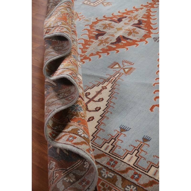 Light Blue Heriz Serapi Oriental Large Area Rug Wool Carpet - 11'3" x 17'10"