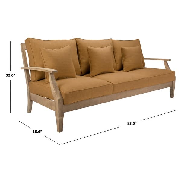 dimension image slide 8 of 10, SAFAVIEH Couture Outdoor Martinique Solid Wood Patio Sofa
