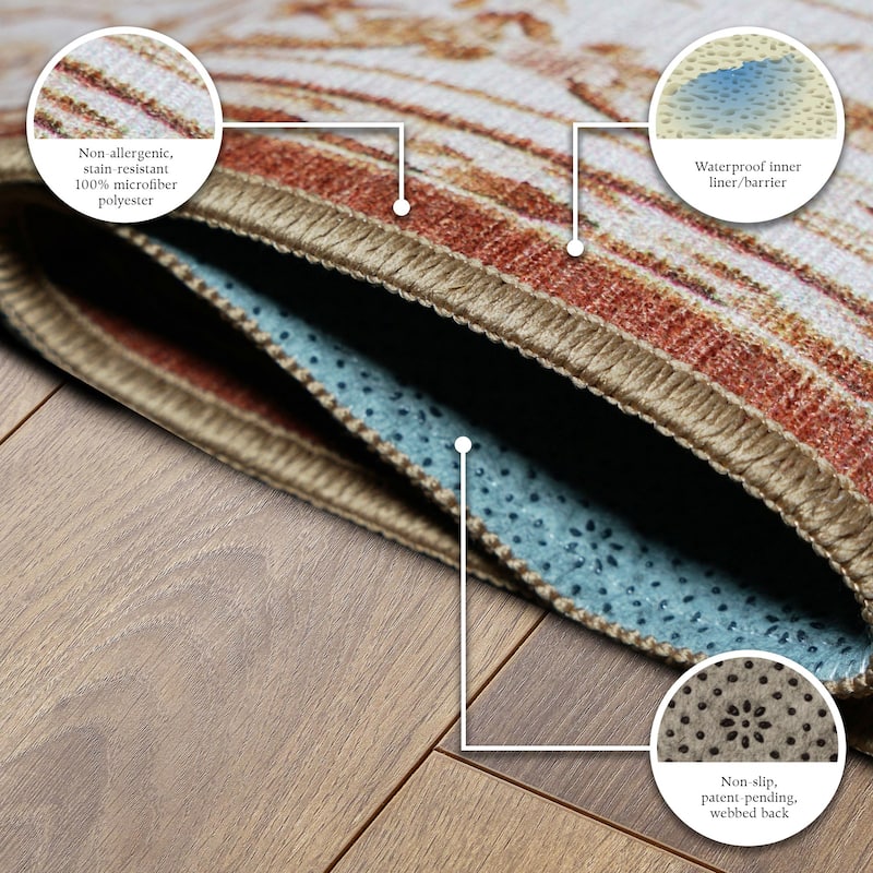 My Magic Carpet Aubusson Beige Machine Washable Rug
