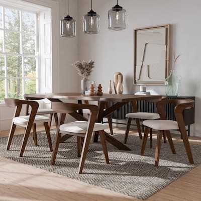 Furniture of America Abigail II Mid-Century Modern 7-Piece Rich Walnut Solid Wood Dining Set