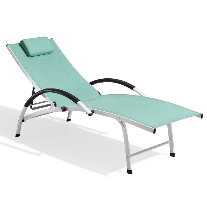 Crestlive Products Outdoor Adjustable Reclining Chaise Lounge Chair with Armrest