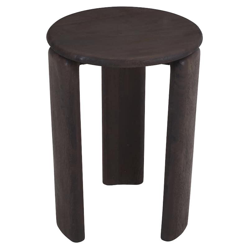 Mid-Century Modern Solid Mango Wood Round Accent Table - Mocha