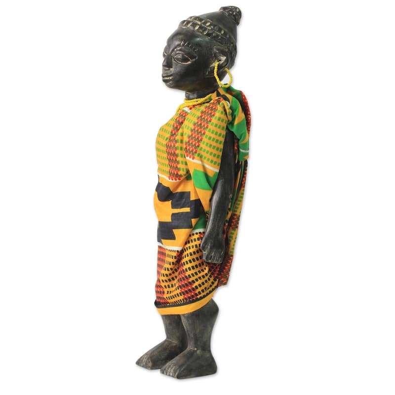 Handmade Wood Sculpture, 'Ghana Queen Mother' (Ghana) - 14.5" H x 4.3" W x 3.5" D