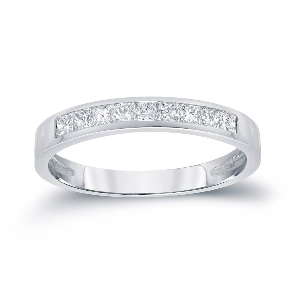 Auriya 14k Gold 1/5ctw Princess Cut Diamond Channel Wedding Band