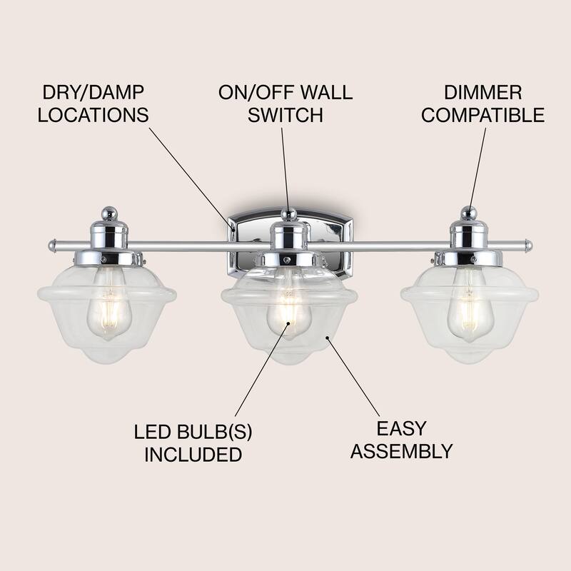 Marais Iron/Glass Schoolhouse LED Vanity Light, by JONATHAN Y