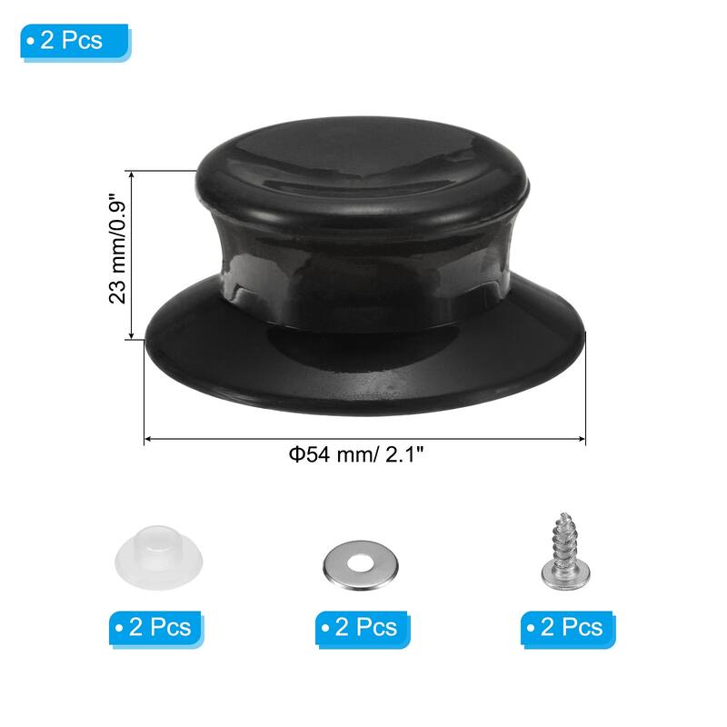 2pcs Pot Pan Lids Replacement Knob, Plastic Pan Cover Holding Handles - Black