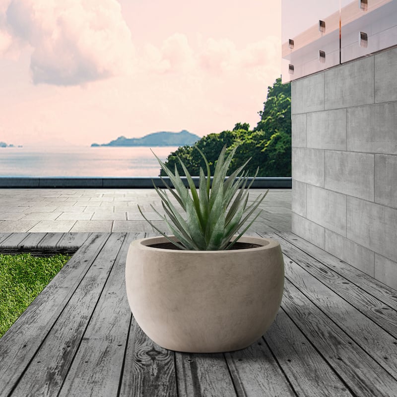 Kante 20" W Round Lightweight Pure Metal Indoor Outdoor Planter Pots, Seamless w/ Drainage Hole for Home and Garden