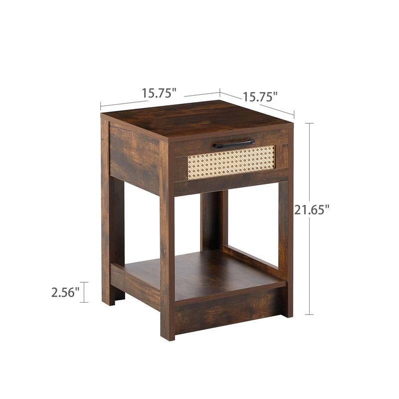 15.75" Rattan Side table with Drawer