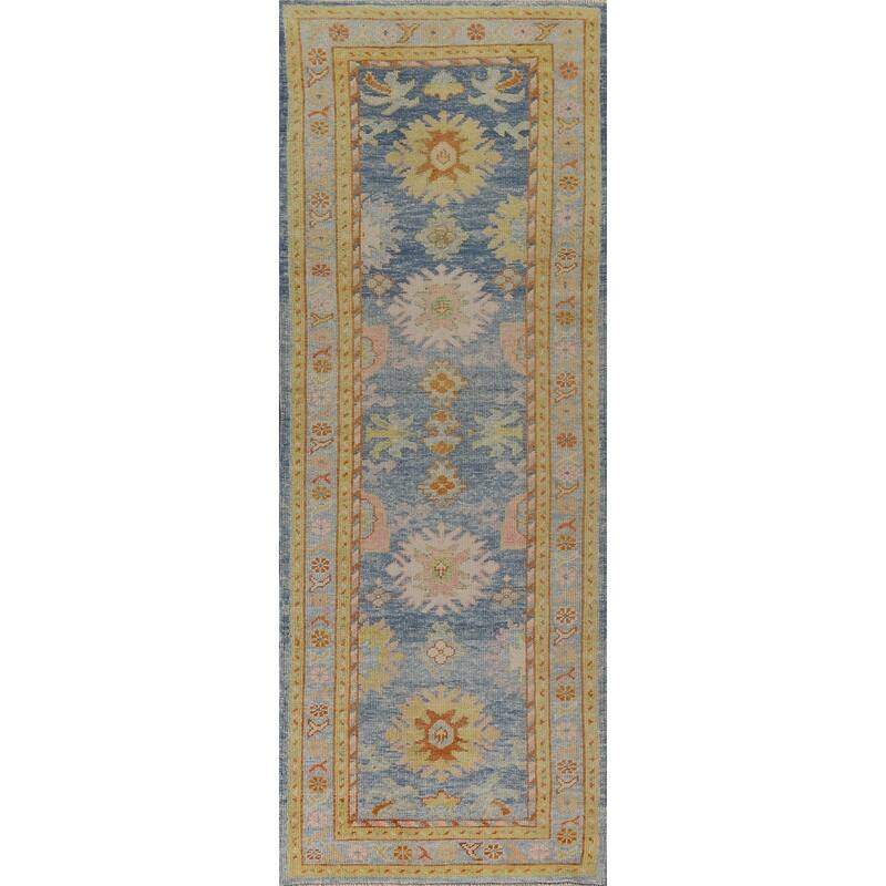 Vegetable Dye Oushak Turkish Runner Rug Hand-knotted Wool Carpet - 3'1"x 10'8"