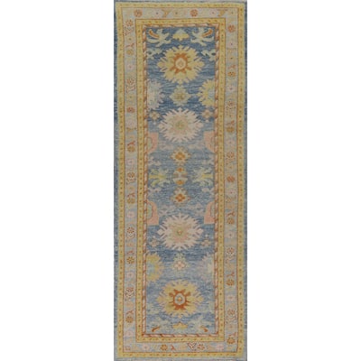 Vegetable Dye Oushak Turkish Runner Rug Hand-knotted Wool Carpet - 3'1"x 10'8"