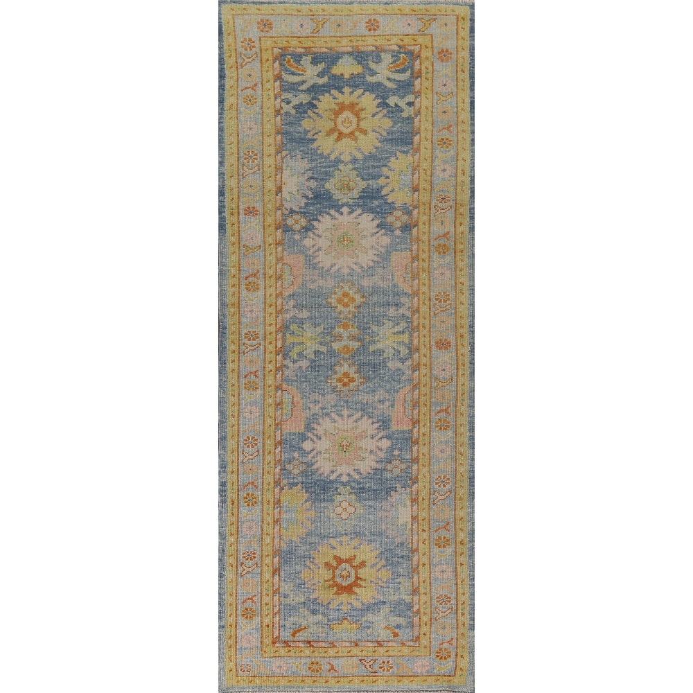 Vegetable Dye Oushak Turkish Runner Rug Hand-knotted Wool Carpet - 3'1"x 10'8"