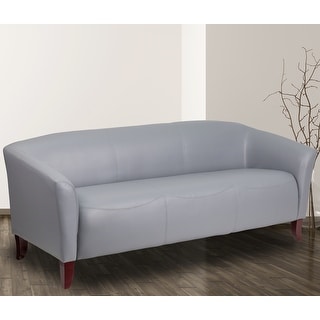 Classic Grey Bonded Leather Living Room Sofa With Cherry Finish Legs ...