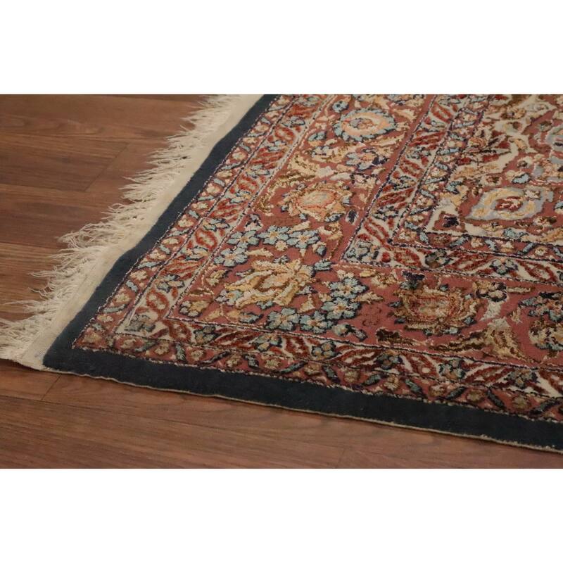 Hand Knotted Oriental 100% Silk Carpet Traditional Floral Navy Blue & Blues Hereke Area Rug - 6' 0'' X 4' 0''