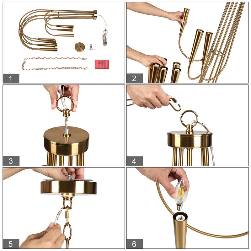Modern Classic Gold 9-Light Candle Chandelier for Dining Living Room Hallway - Deep Gold - W41.2"*H40.1"