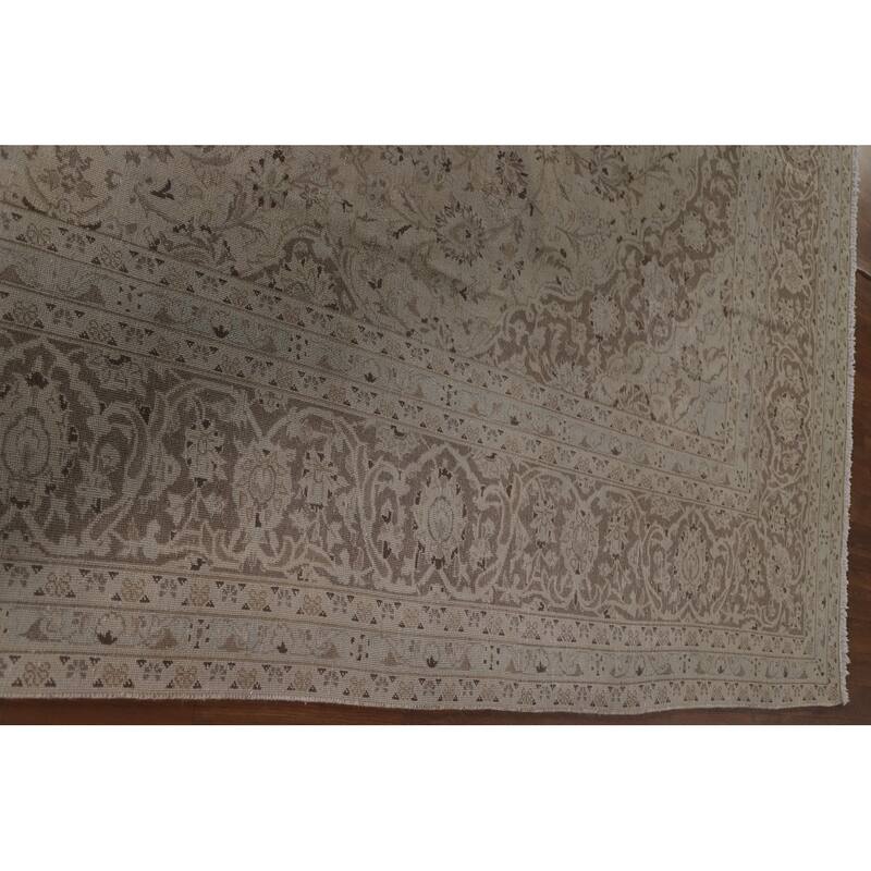 Hand Knotted Oriental 100% Wool Carpet Traditional Floral Beige & Ivories Kashan Area Rug - 12' 5'' X 9' 5''