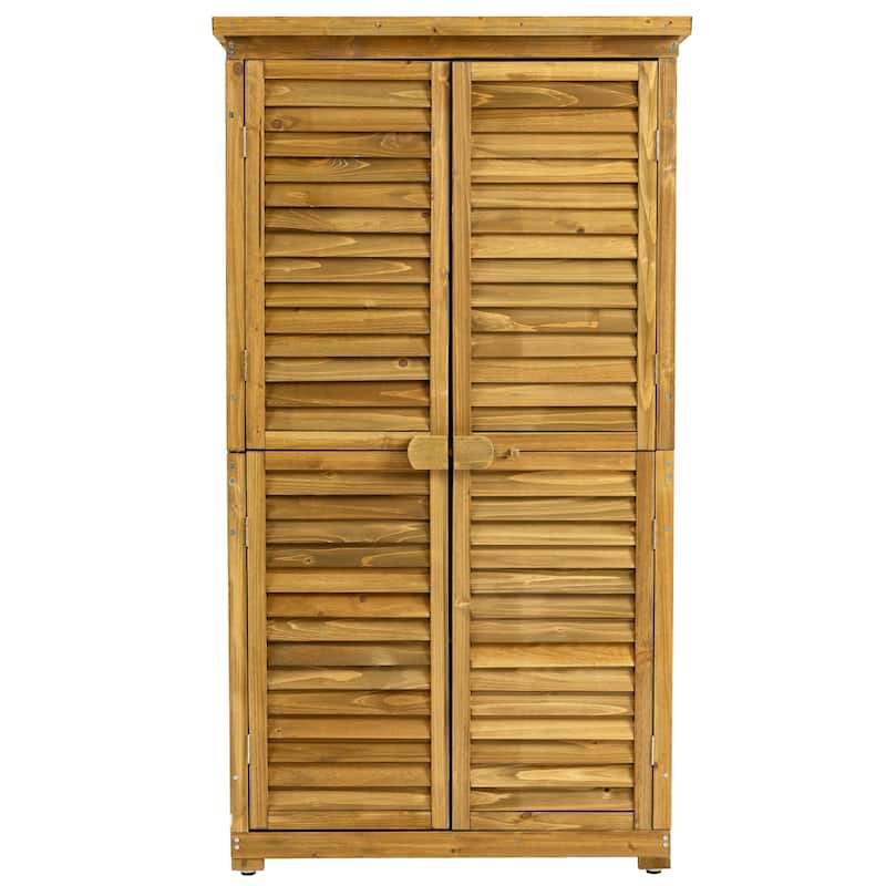 GDFStudio- Cedar Outdoor Wood Storage Cabinet with Shelves and Waterproof Roof