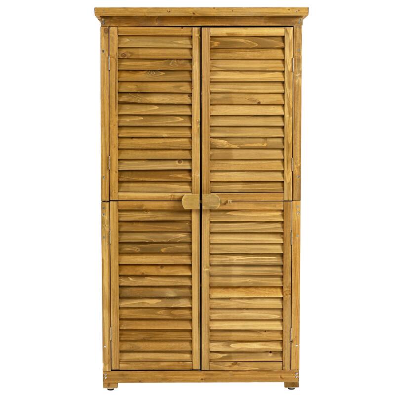 Wooden Outdoor Storage Cabinet with Lockable Door, Waterproof Roof & Removable Shelves - 34.25"L x 18.5"W x 63"H