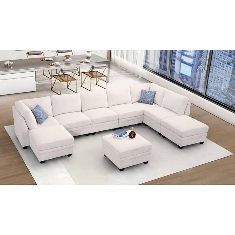 9 PCS Corduroy Flexible Combination Sectional Sofa - Cream