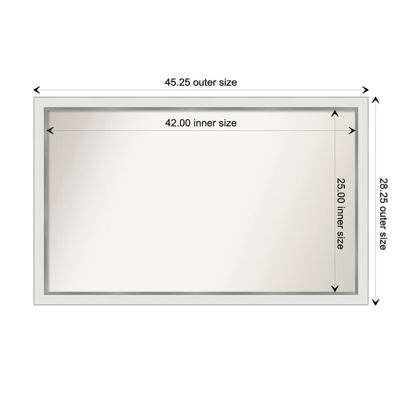 Eva White Silver Narrow Framed Non-Beveled Custom Wall Mirror, Bathroom Vanity Mirror - Outer Size: 45.25 x 28.25