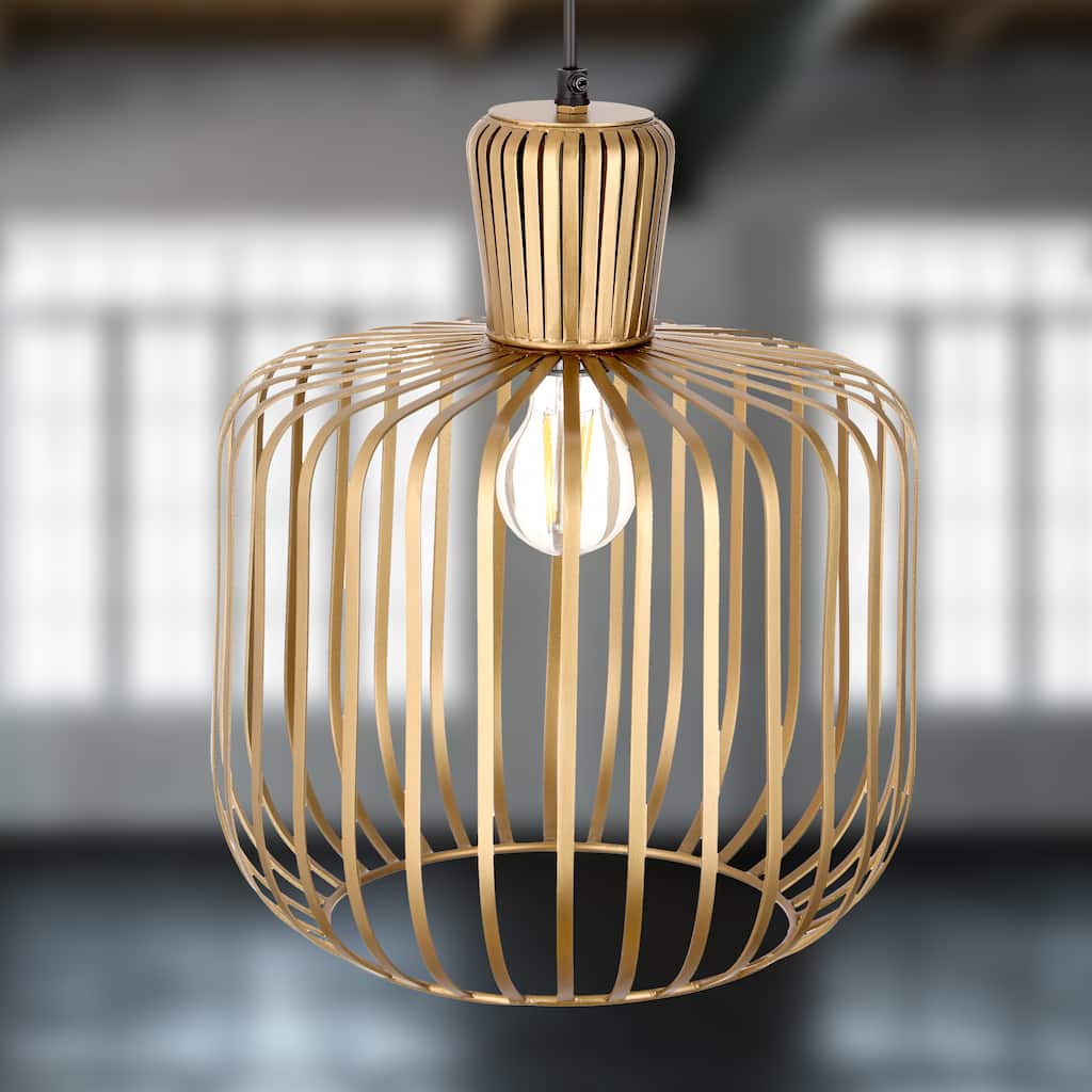 Charissa River of Goods Antique Brass-Painted Metal 11.75-Inch Pendant Light with Cage Globe Shade - 11.75" x 11.75" x 16/75"