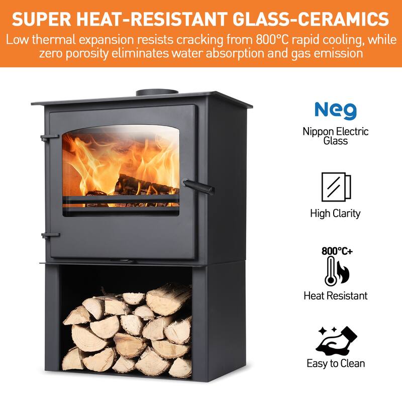 Aoodor Wood Burning Stove, Multi-fuel Stove with Wood Storage