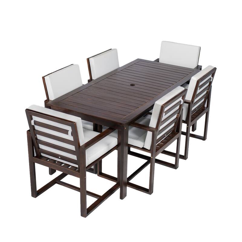 Patio Dining 7 Piece, Outdoor Dining Table and Chair Set with 6 Chairs and Removable Cushions for Patio Garden 7 Pack