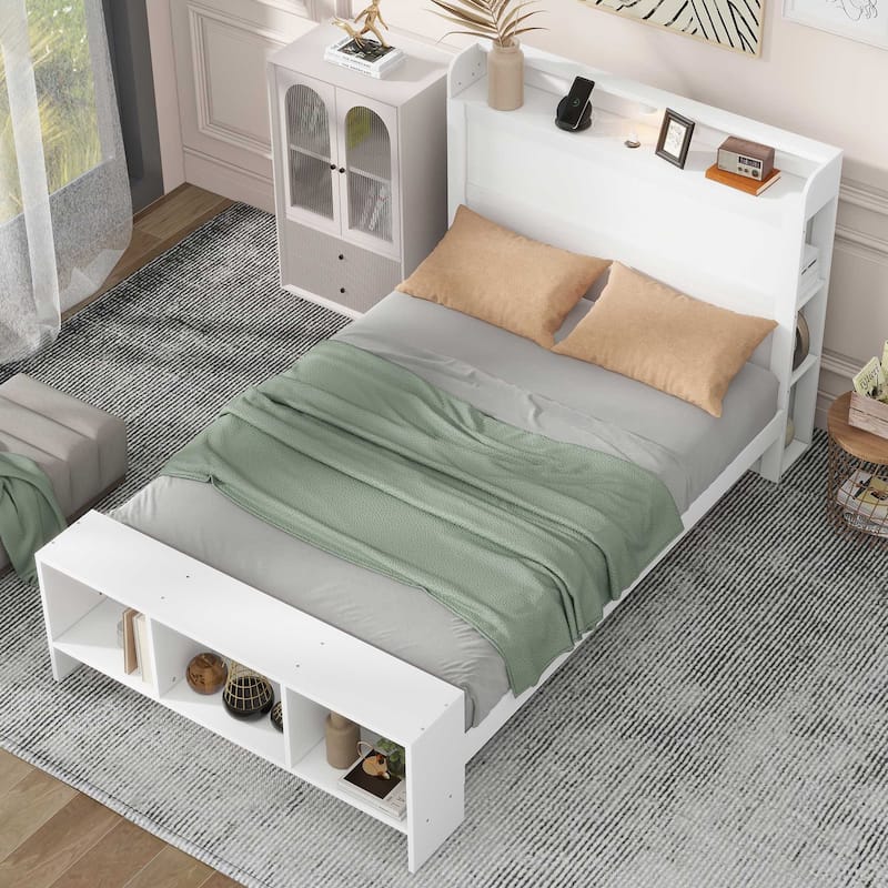 Full Size Platform Bed with LED Light and USB ports
