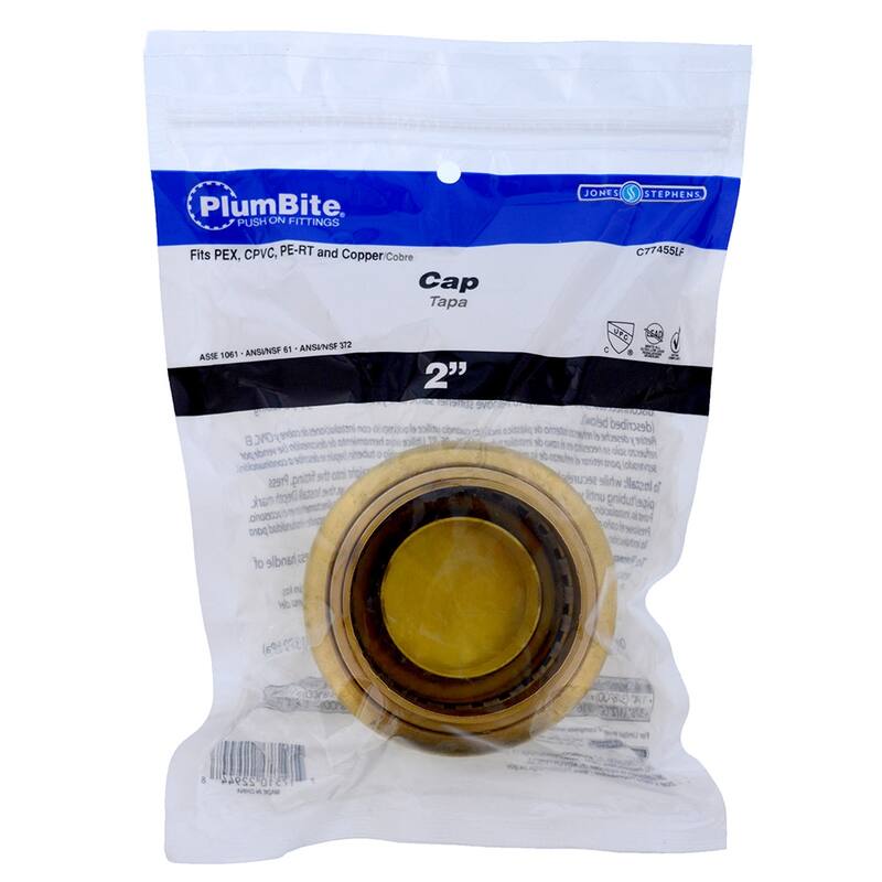 Jones Stephens 2" PlumBite Push On Cap, Bag of 1