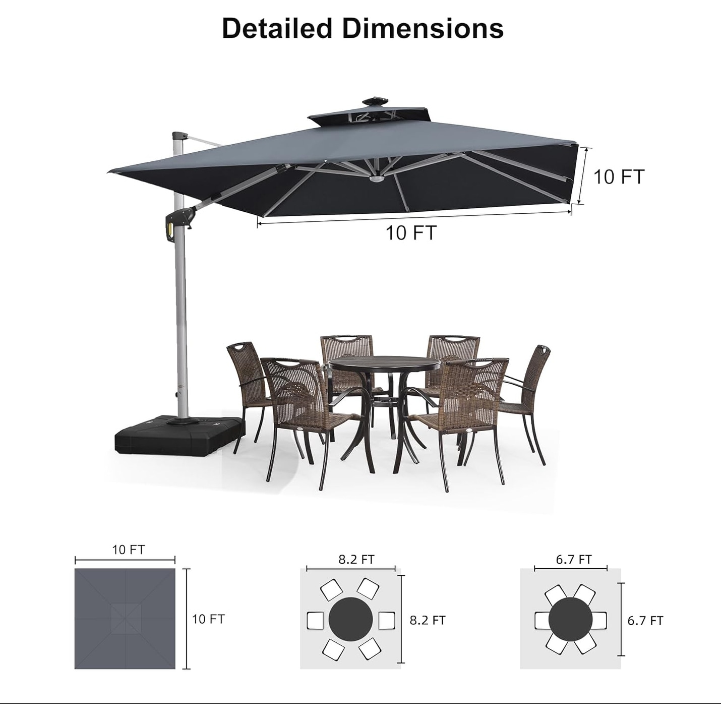 colorful patio umbrellas 10 ft or 11 ft round Umbrella rabbit COLOR:MATT ASFALTO GREY 41400831(In Ground) 9x7 Solar LED Tilt