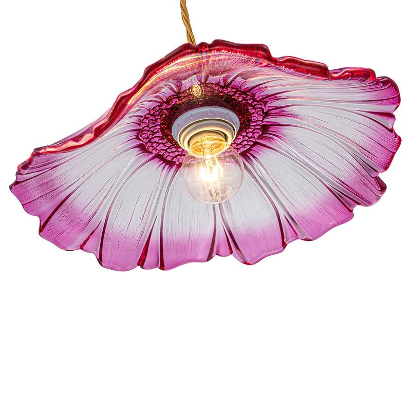 11" Flower-Shaped Red & White Gradient Glass Pendant Light Modern - Dia.11.02-in