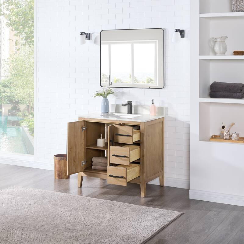 Altair Laurel Bath Vanity with Calacatta White Quartz Stone Countertop with Mirror